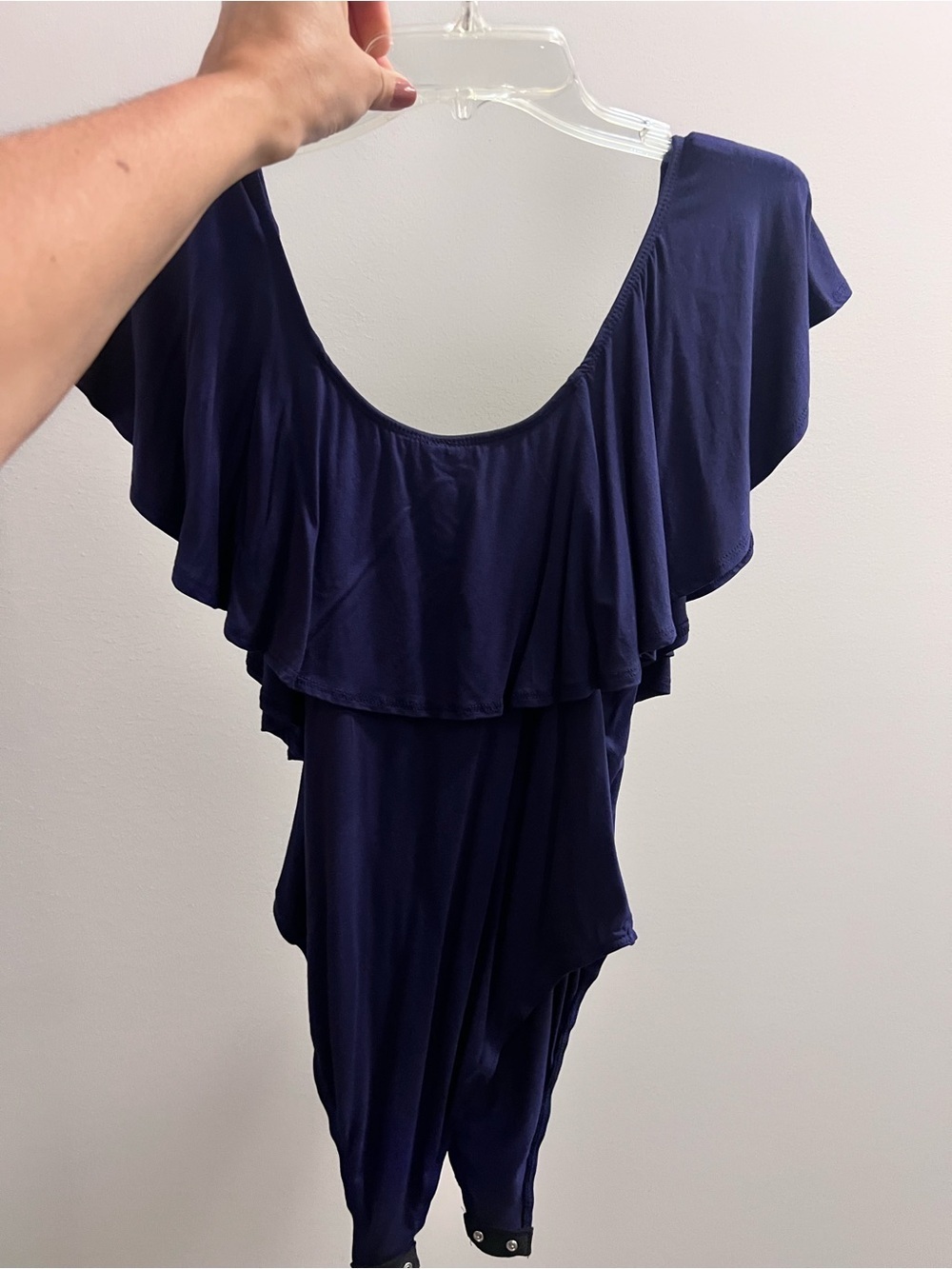 Francesca's Collections Navy Off-Shoulder Ruffle Bodysuit - Picture 3 of 3